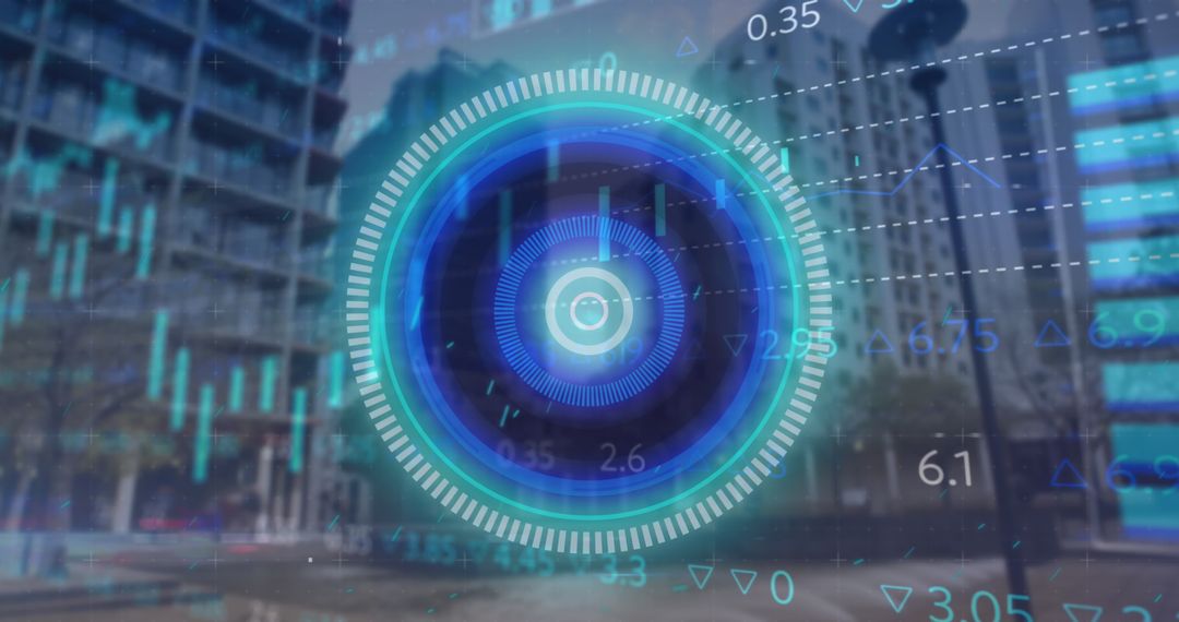 Digital Interface Processing Overlay on Urban Cityscape