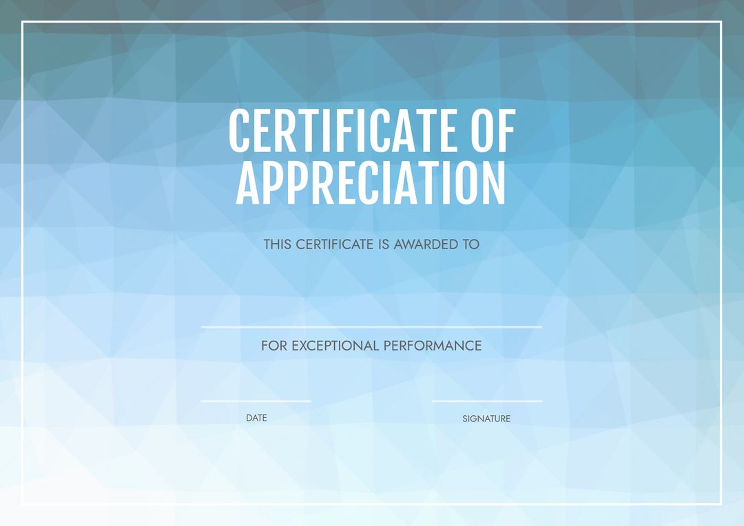 Certificate of Appreciation Template with Blue Geometric Background - Download Free Stock Templates Pikwizard.com