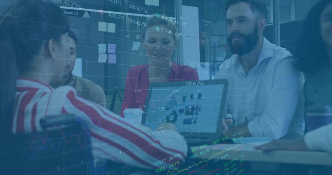 Team Analyzing Financial Data with Laptop in Office Environment