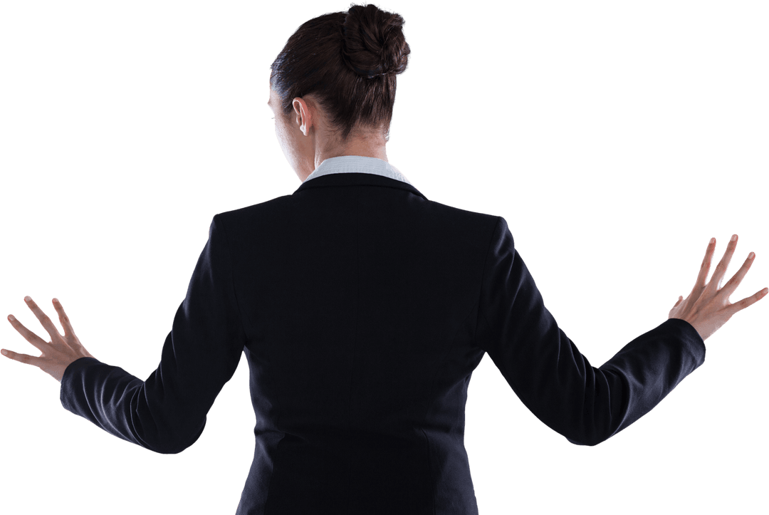 Translucent Businesswoman Interfacing With Digital Screen