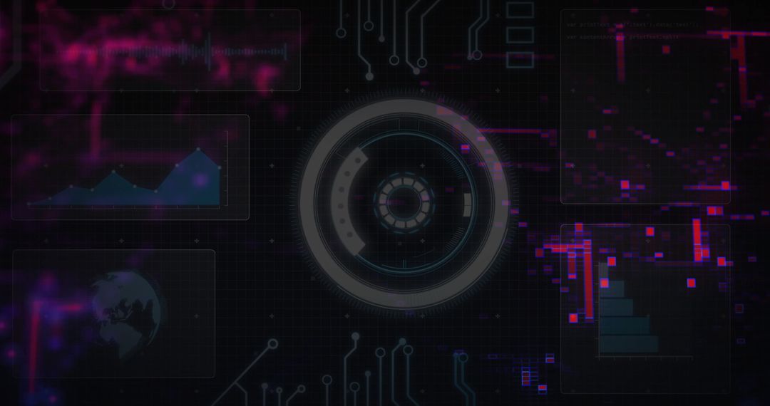Futuristic HUD Elements with Neon Circuit Visualization