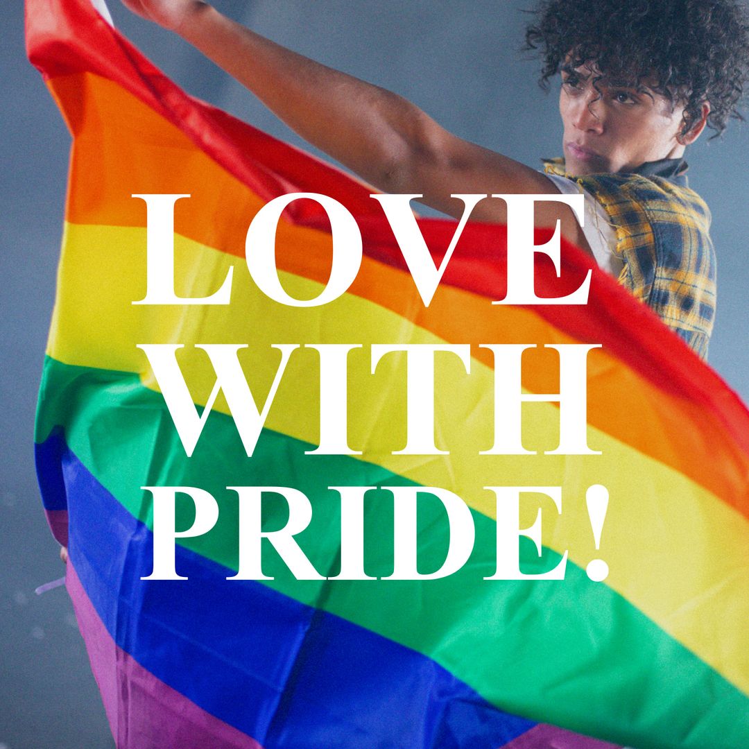 Young Man Holding Rainbow Pride Flag with Love With Pride Text - Download Free Stock Templates Pikwizard.com