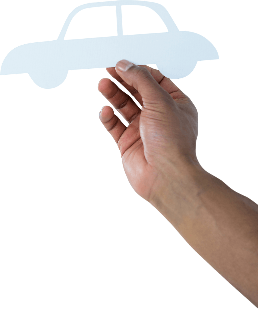 Hand Holding Transparent Paper Car Shape on White