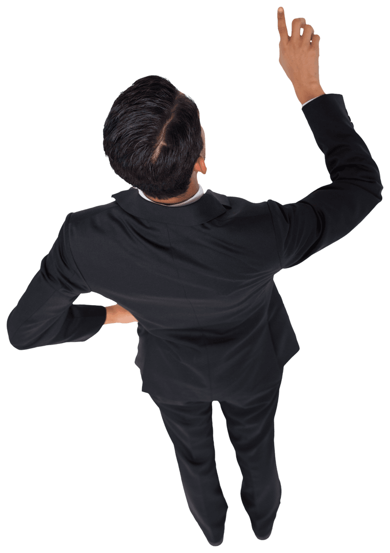 Transparent Rear View of Businessman Pointing for Leadership Concept