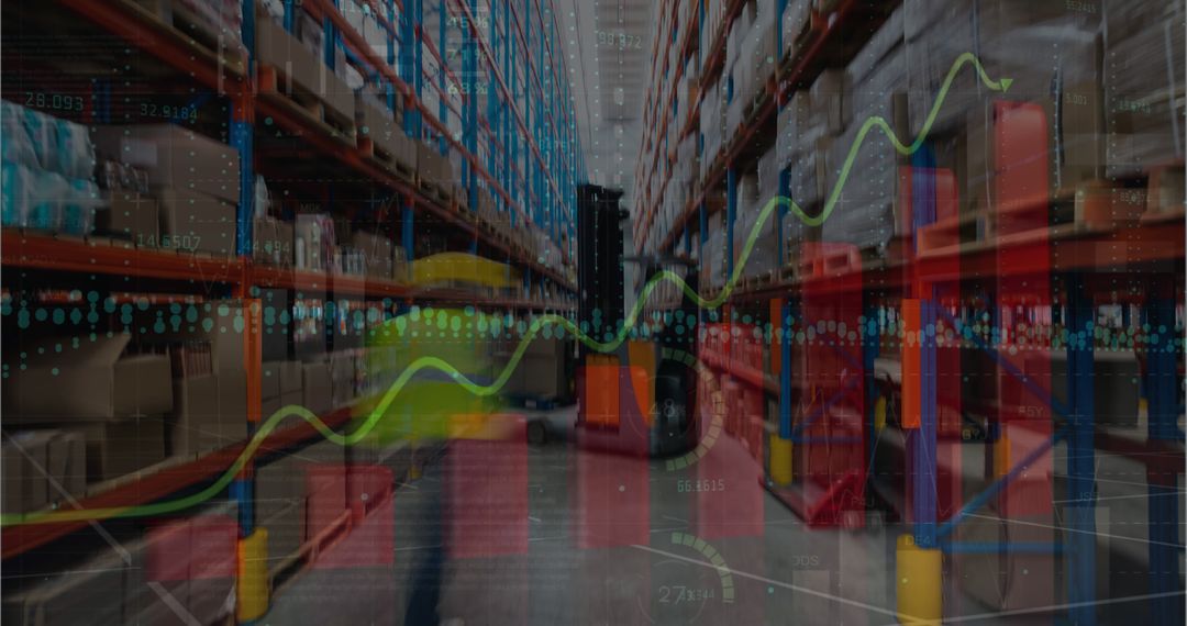 Warehouse Inventory Management Technology with Growth Chart Overlay - Free Images, Stock Photos and Pictures on Pikwizard.com