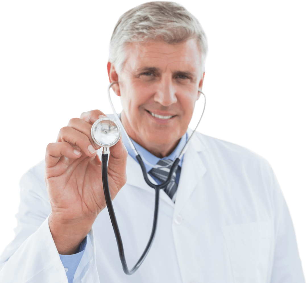 Confident Doctor Smiling with Stethoscope in Transparent Background