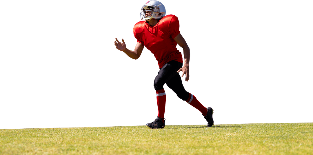 African American Rugby Player in Motion on Transparent Background