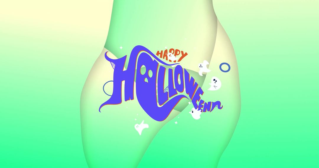 Playful Halloween Lettering With Floating Ghosts and Green Gradients