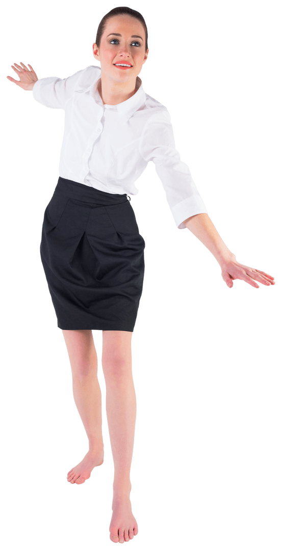 Young Businesswoman Performing Dramatic Balancing Act, Transparent Background