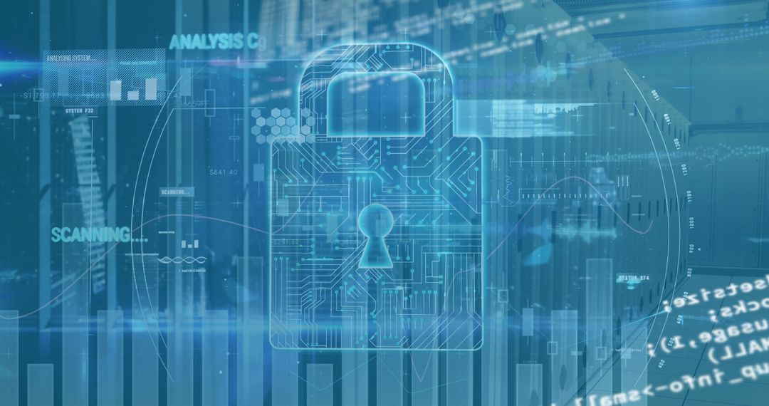 Cybersecurity Lock Symbol on Digital Data Background