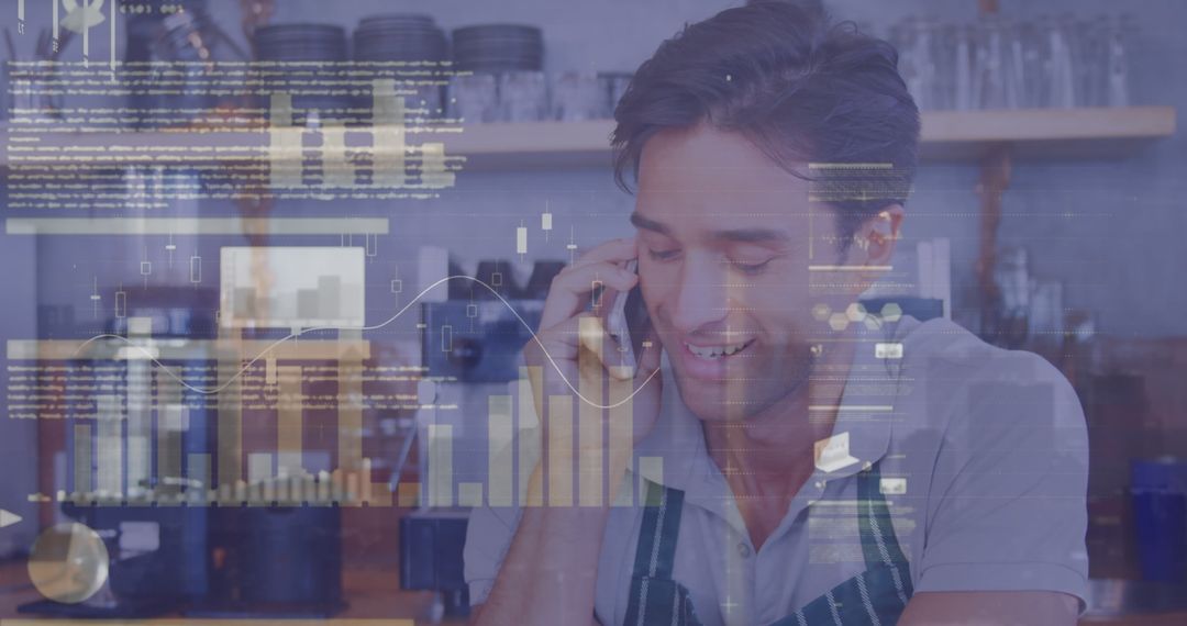 Businessman Analyzing Data with Smartphone and Augmented Graphics