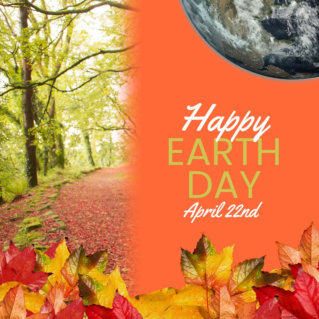 Earth Day Celebration Grand Visual with Falling Leaves and Forest Scene