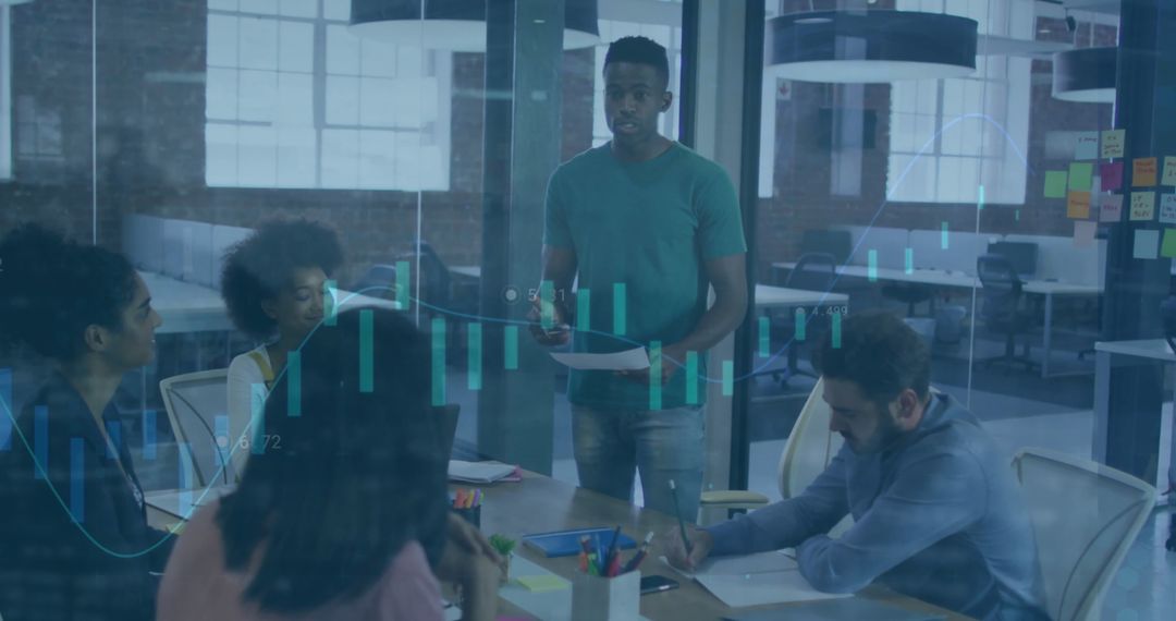 Team Collaboration Meeting with Financial Data Visualization