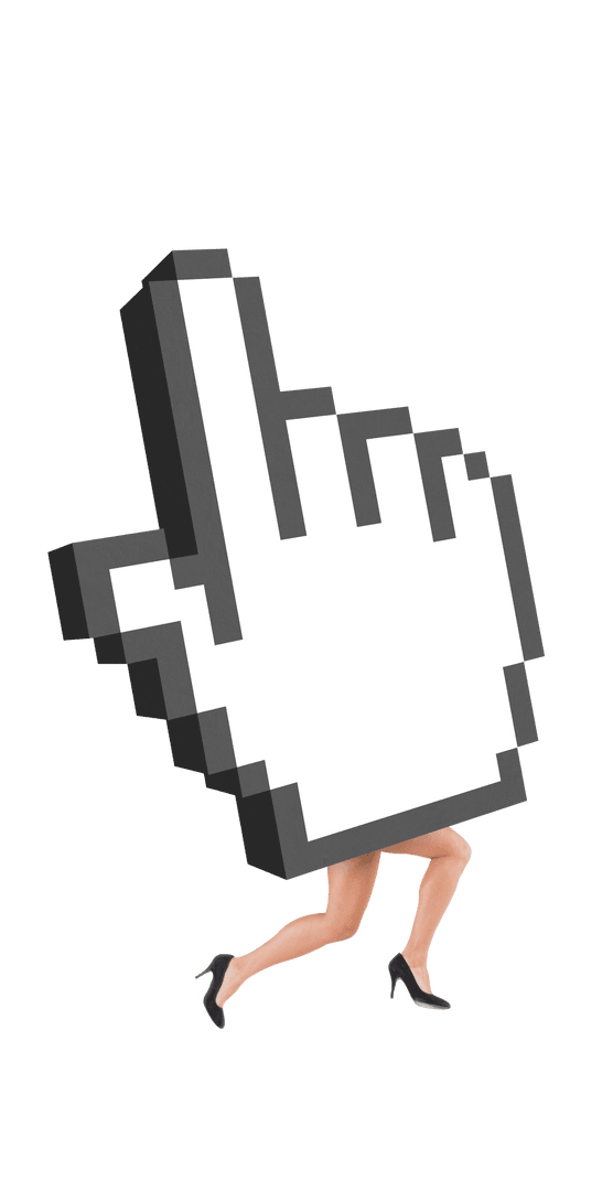 Businesswoman Carrying Pixelated Hand Cursor on Transparent Background