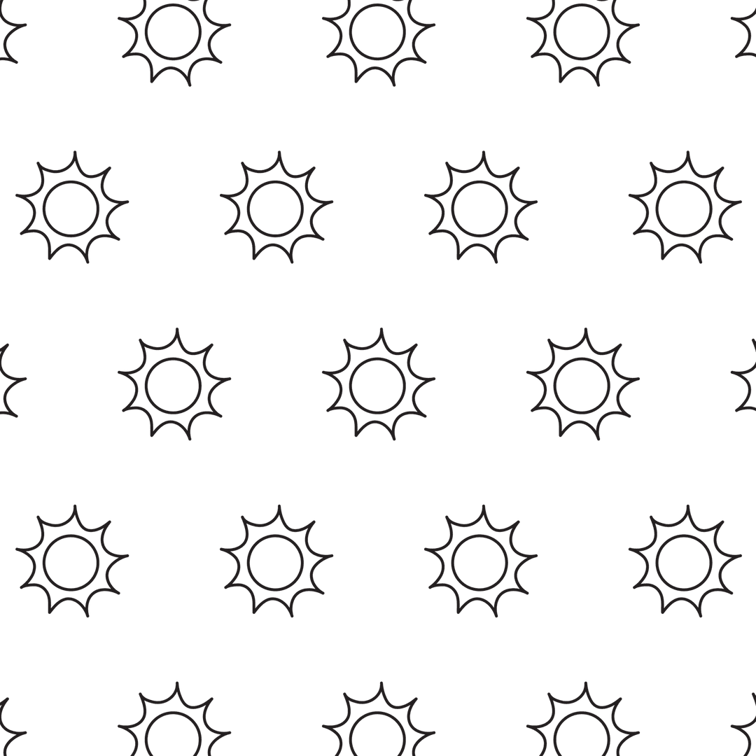 Seamless Black Sun Pattern with Transparent Background
