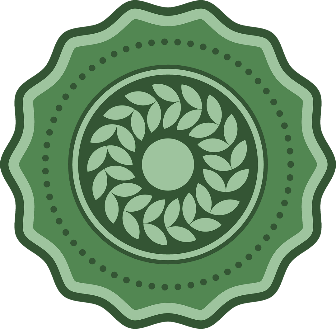 Green Badge with Leafy Pattern on Transparent Background