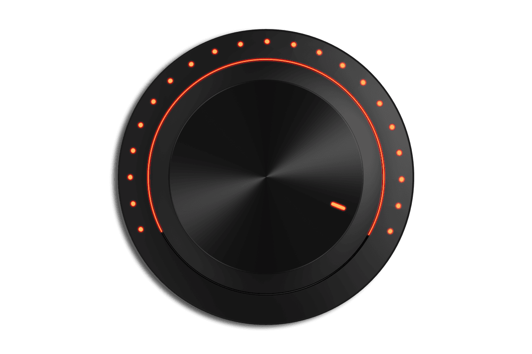 Black Control Dial on Transparent Background at Maximum Volume