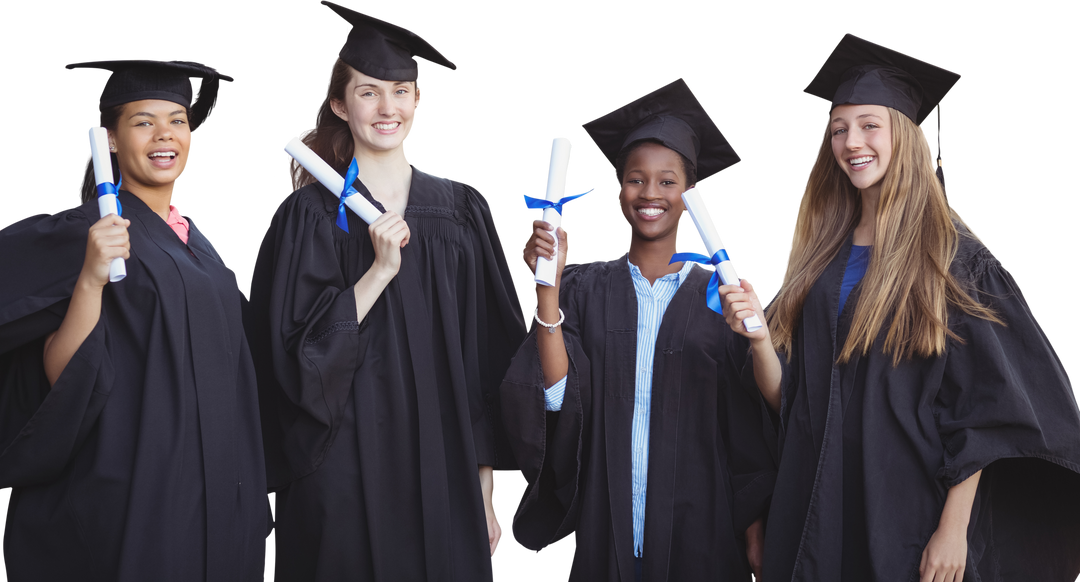 Transparent Background of Four Happy Female Graduates Holding Diplomas - Download Free Stock Images Pikwizard.com