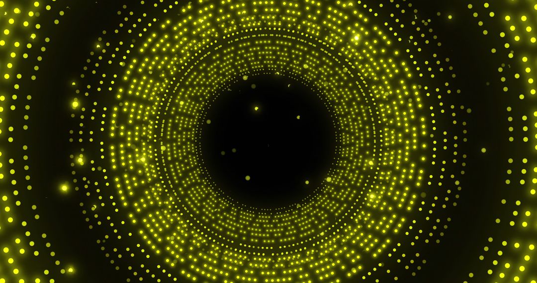Glowing Yellow Dots in Circular Motion Against Black Background