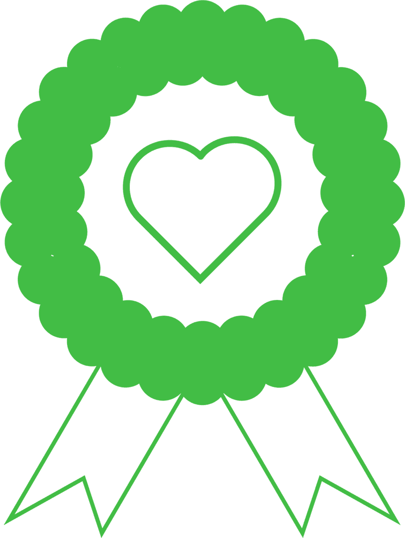 Red Award Ribbon with Heart Icon on Transparent Background