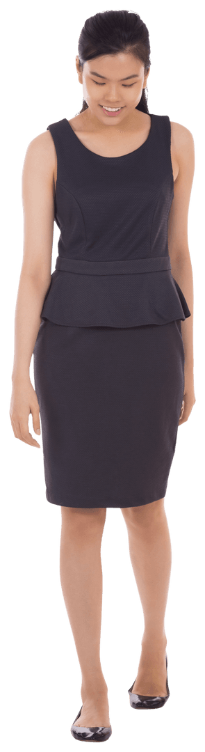 Transparent Happy Businesswoman Walking in Formal Attire