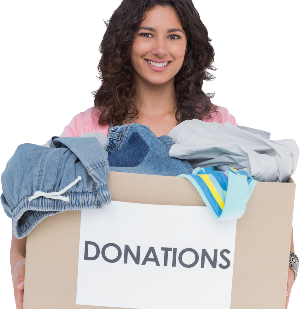 Woman Holding Box of Clothes for Charity on Transparent Background - Download Free Stock Images Pikwizard.com