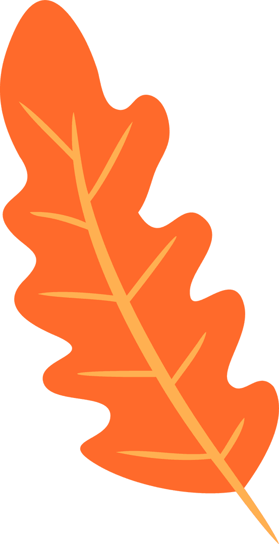 Flat Orange Oak Leaf With Yellow Veins on Transparent Background