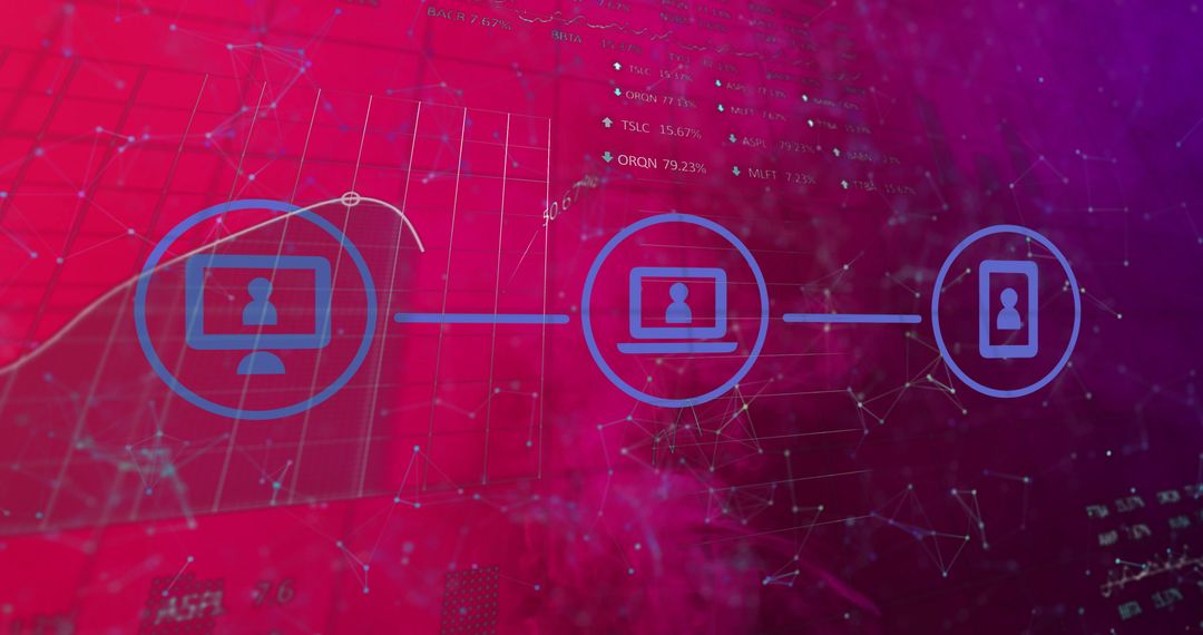 Digital Network Connectivity Display with Icons on Gradient Background