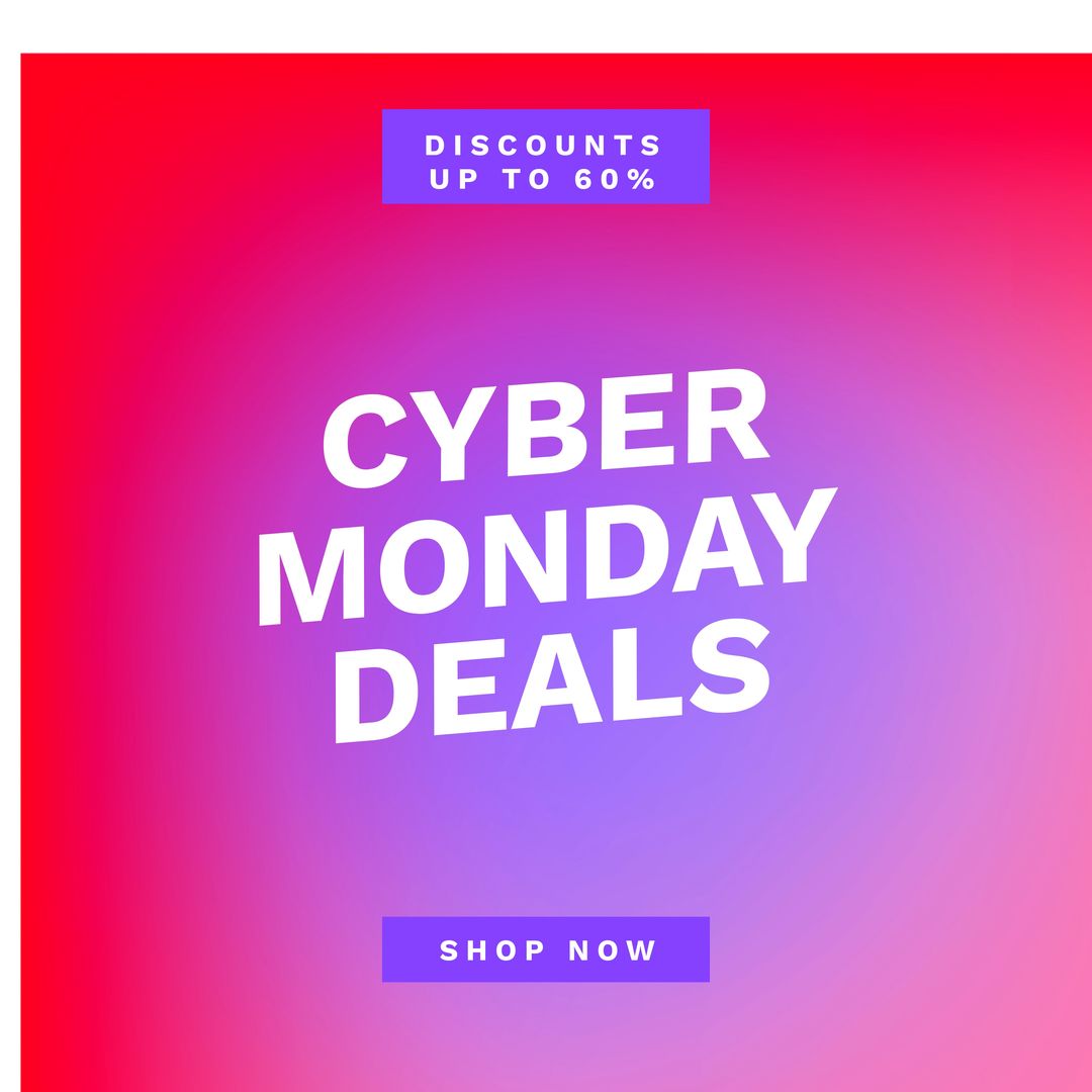 Square picture of cyber monday discounts up to 60 percent text over pink background - Download Free Stock Templates Pikwizard.com