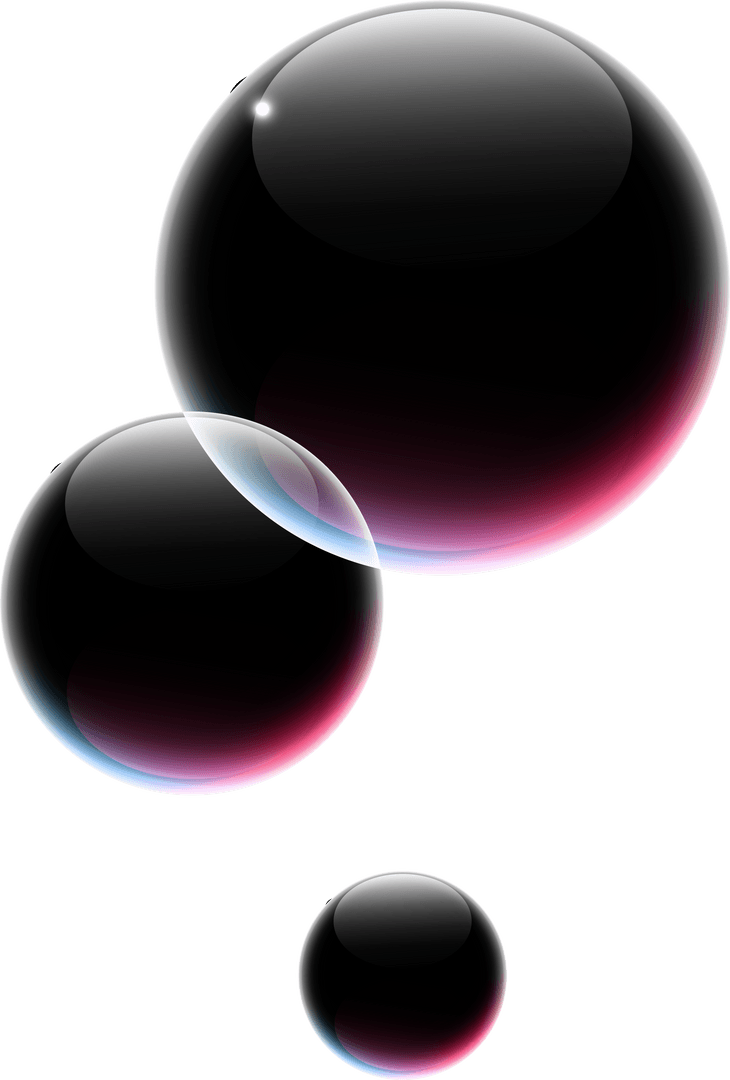 Floating Glossy Spheres on Transparent Background with Vibrant Glow