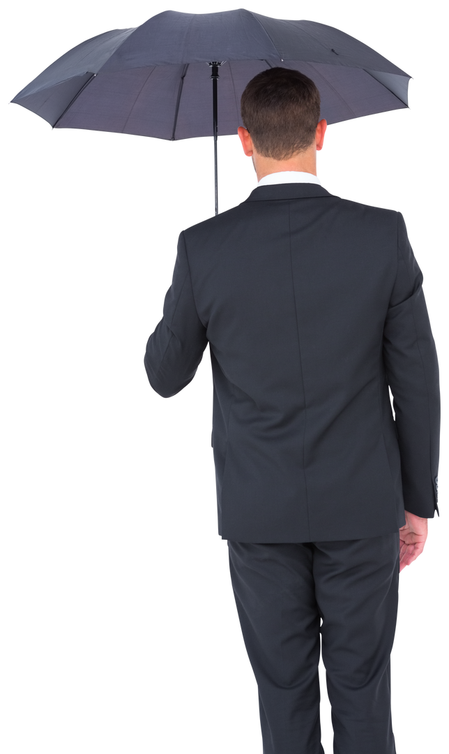 Businessman in Suit Sheltering Under Transparent Black Umbrella Back View - Download Free Stock Images Pikwizard.com