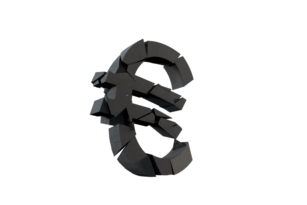 3D Transparent Euro Sign Breaking Apart Render