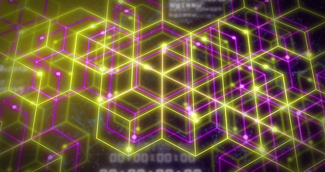 Futuristic Neon Geometric Shapes with Digital Data Background