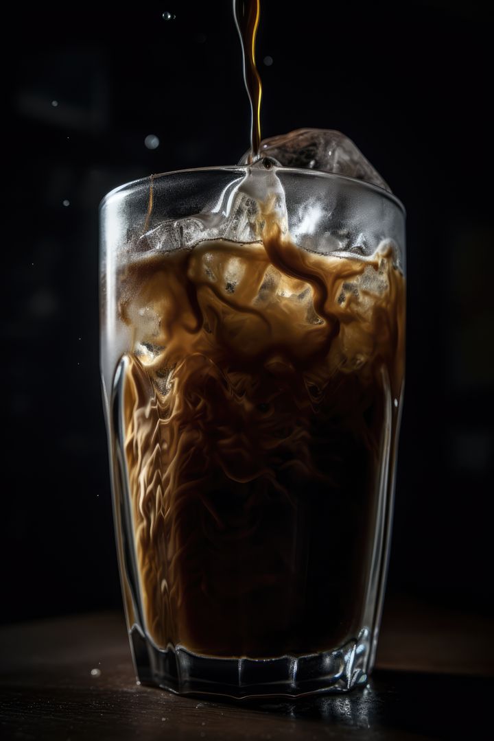 Glass of iced black coffee on dark background, created using generative ai technology - Free Images, Stock Photos and Pictures on Pikwizard.com