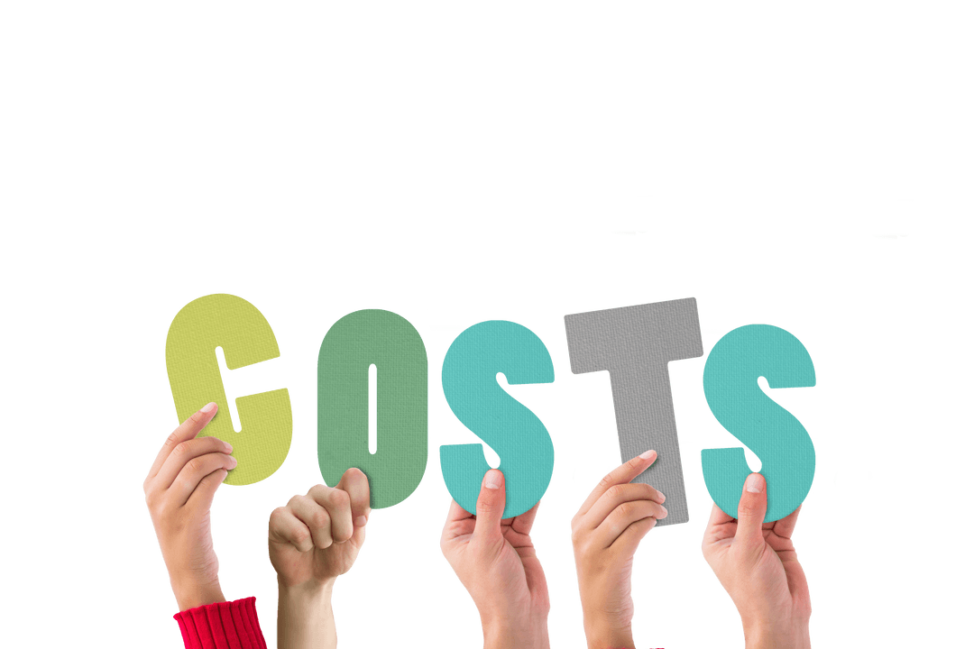 Hands Holding 'COSTS' Letters, Transparent Background