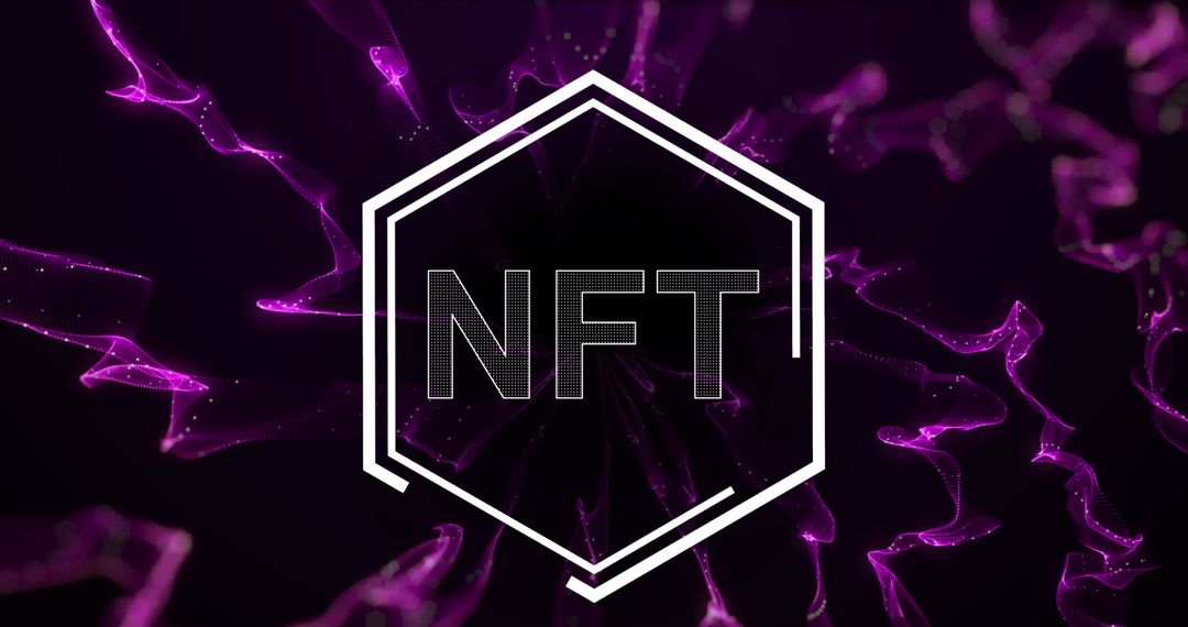 NFT Hexagon Over Purple Digital Waves