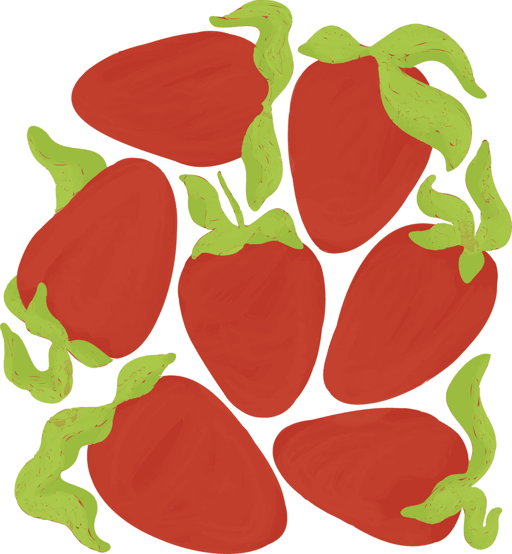 Tropical Strawberries Pattern Hand-Painted with Transparent Background