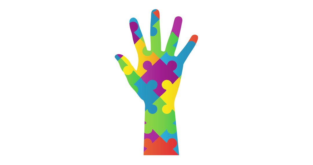 Multicolored Puzzle Hand Symbolizing Autism Awareness