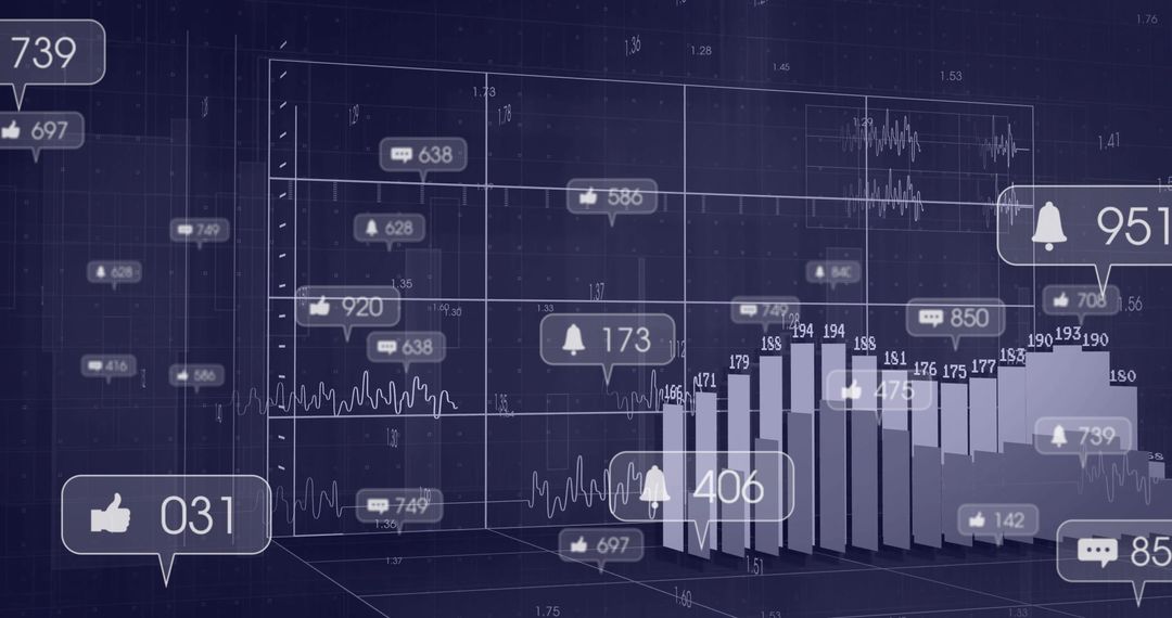 3D Data Visualization with Bar Chart and Metric Icons