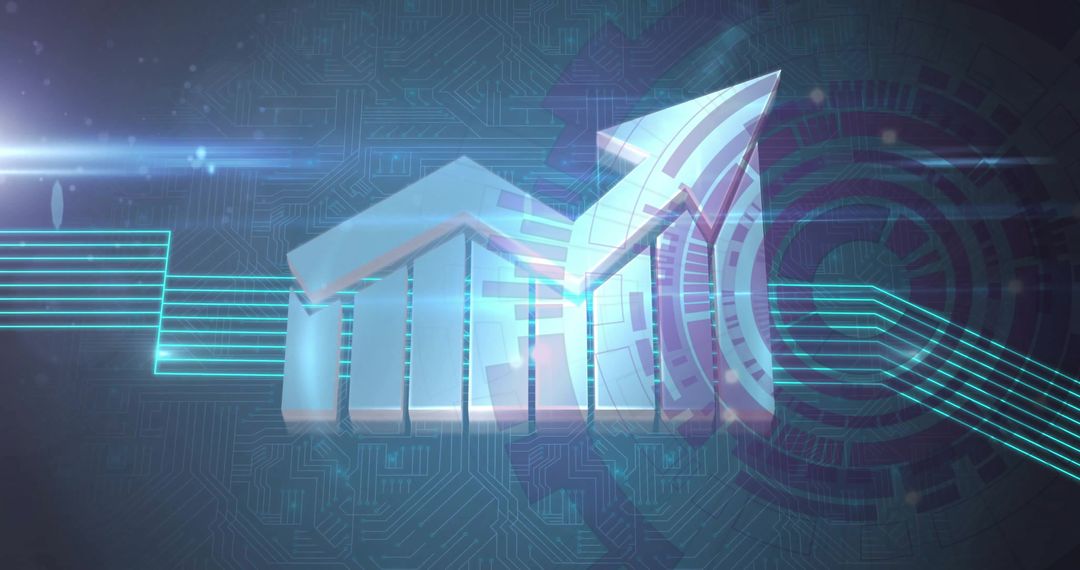 Futuristic 3D Graph with Upward Arrow and Digital Circuit
