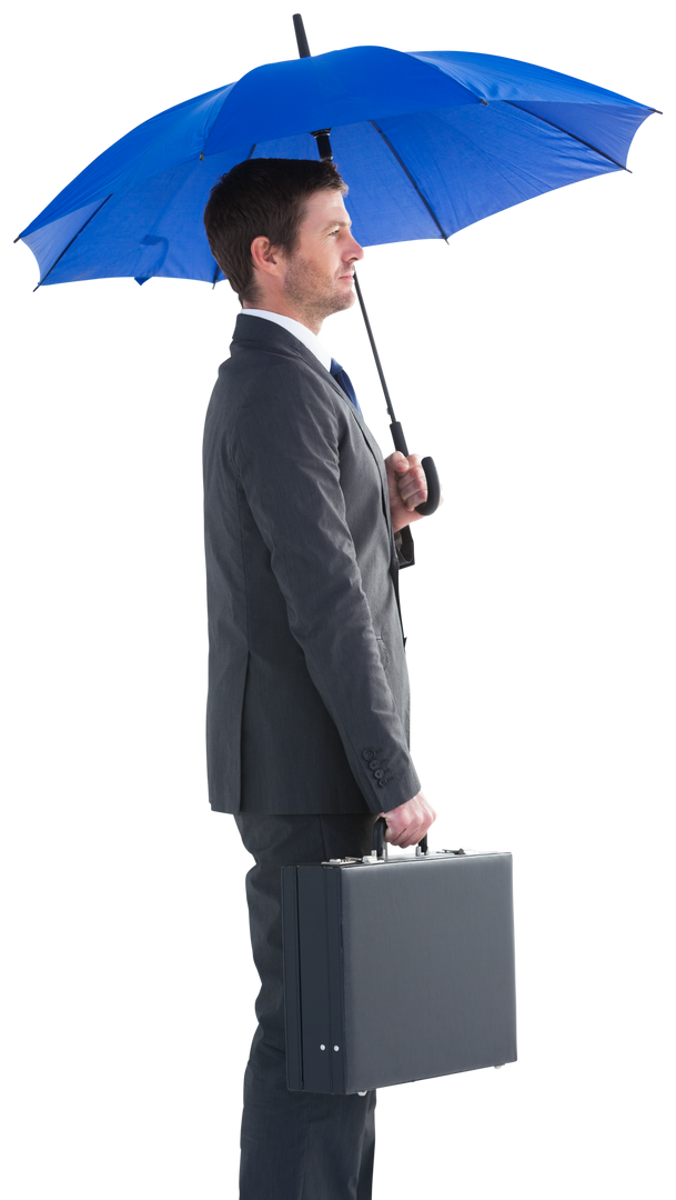 Transparent Businessman Holding Umbrella Briefcase Full Length Profile - Download Free Stock Images Pikwizard.com