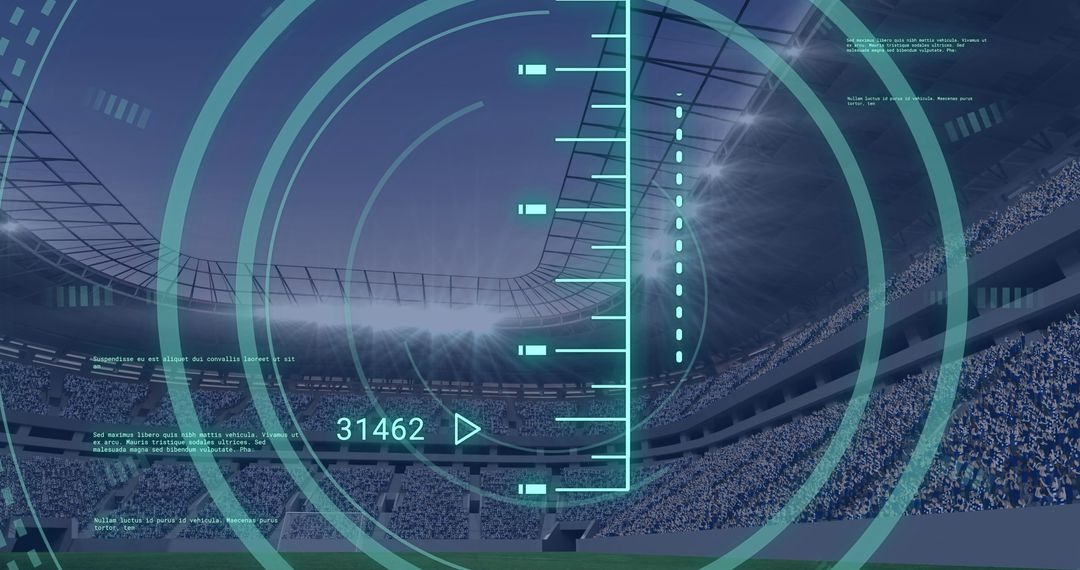 Digital Interface Scope Over Sports Stadium with Futuristic HUD