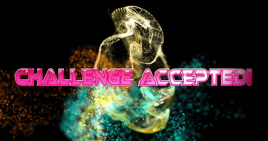 Challenge Accepted Text with Neon Abstract Shapes