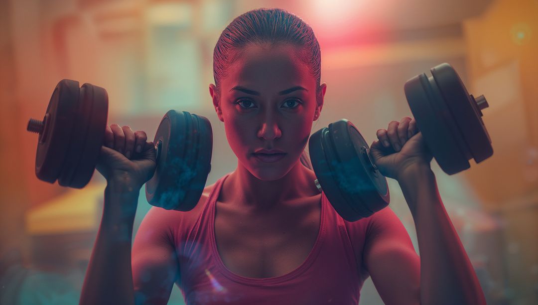 Strong Athlete Focusing on Intense Dumbbell Workout in Gym