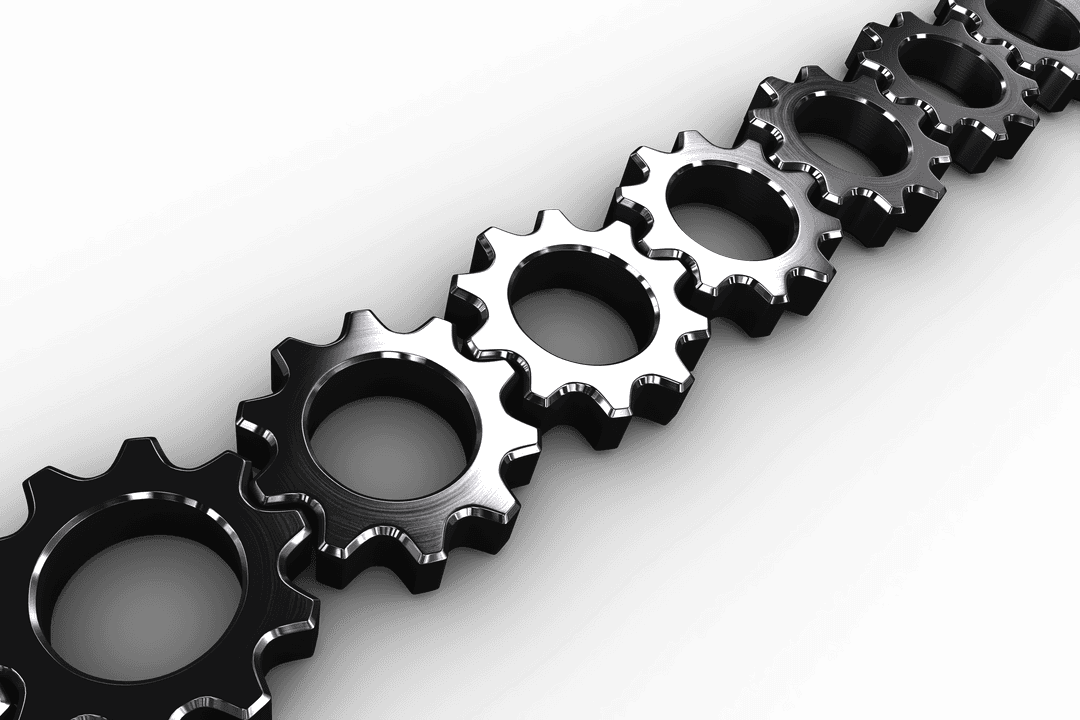 Linked Metal Gears on Transparent Background Illuminated