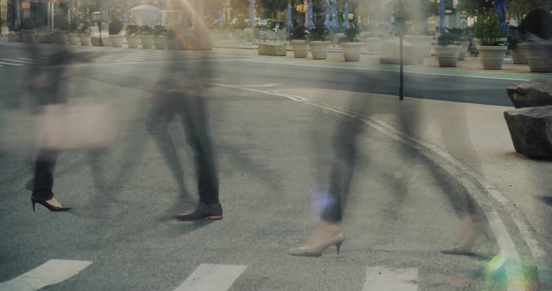 Blurred Motion of Pedestrians Crossing Busy Urban Crosswalk