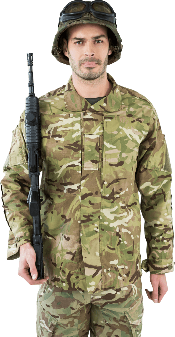 Transparent Army Soldier Holding Rifle Portrait