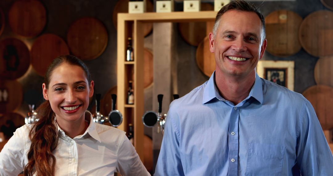 Professionals Smiling in Wine Cellar Setting