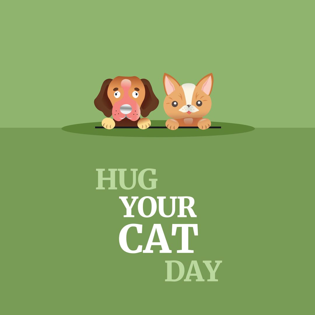 Cute Pets Promoting Hug Your Cat Day on Green Background