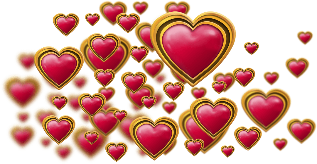 Floating Pink and Gold Hearts on Transparent Background